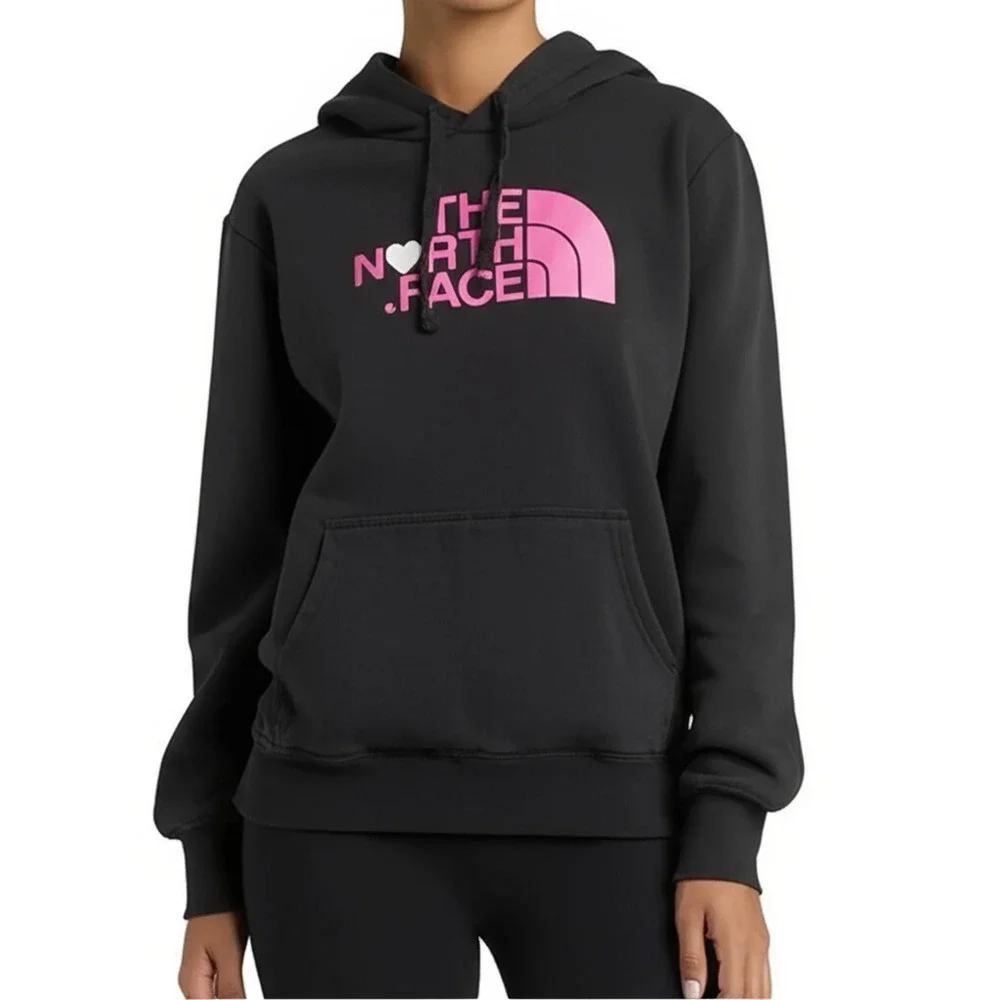 North Face Hoodie Womens Small Black Pullover Pink Logo Streetwear Cozy‎ Casual - Picture 2 of 13
